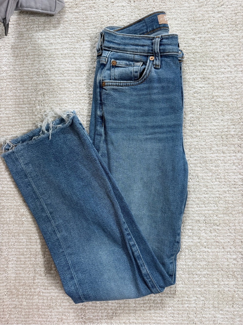 7 For All Mankind Slim Kick Blue Frayed Ankle Jeans